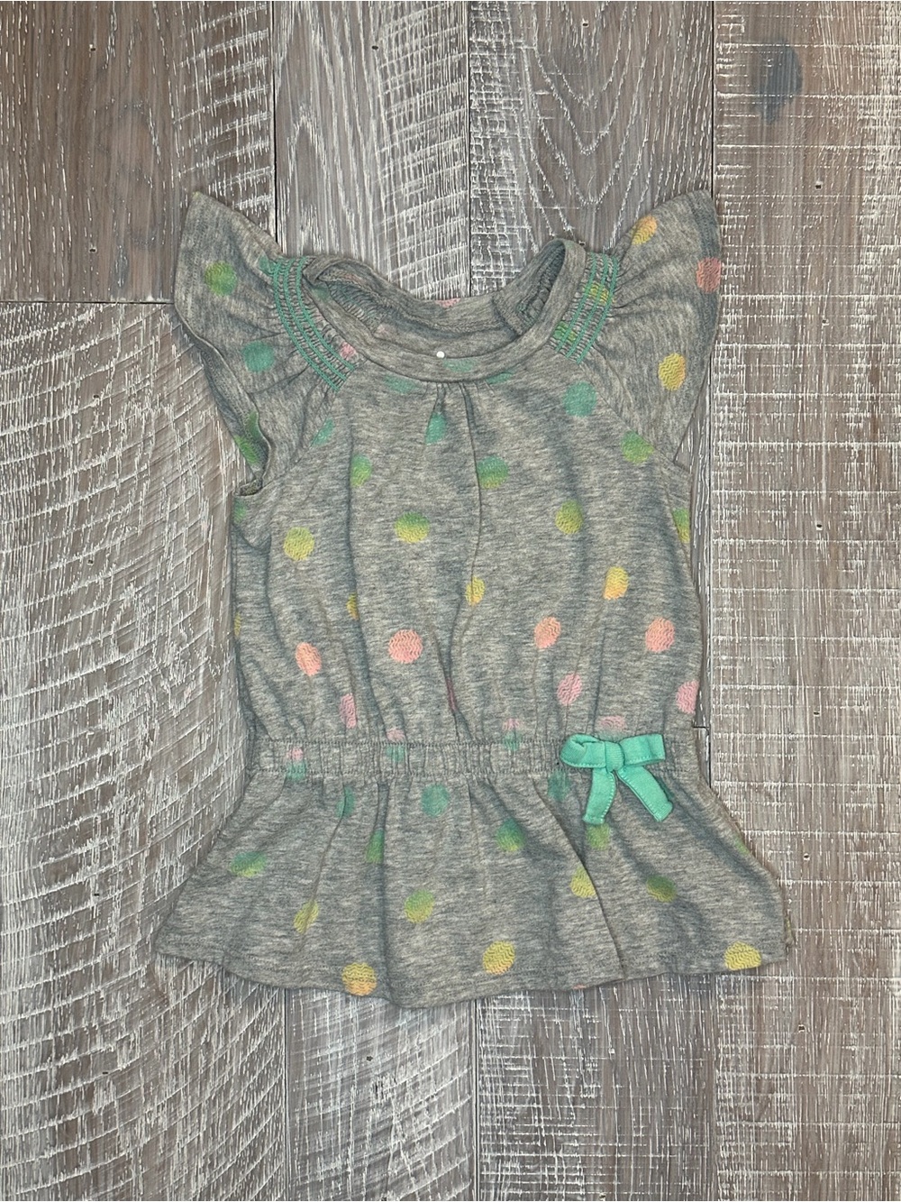Circo Gray Dot Peplum Tee with Mint Bow
